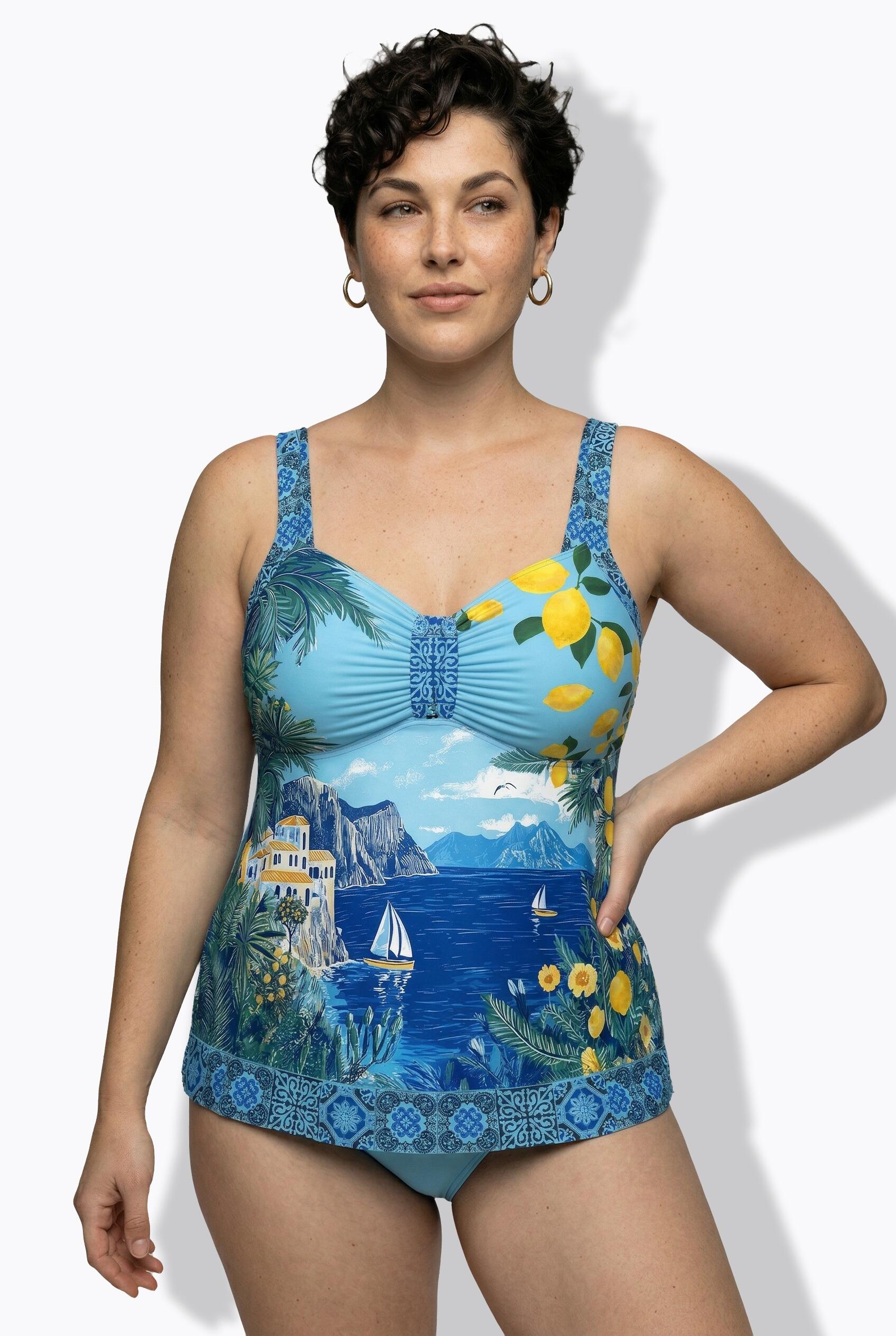 Femme Tankini motif vacances au bord de la mer bonnets souples 6/7