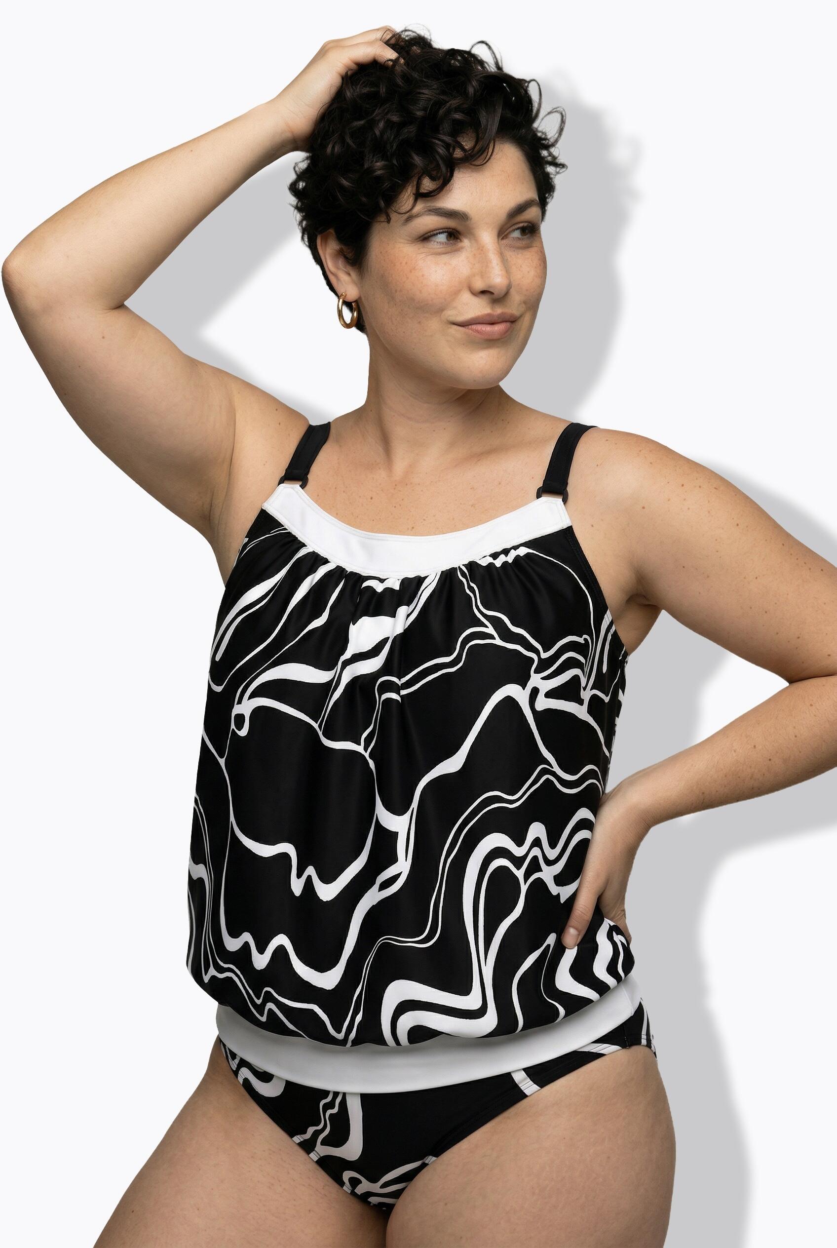 Femme Tankini avec bonnets souples bretelles ajustables et motif courbes 5/7