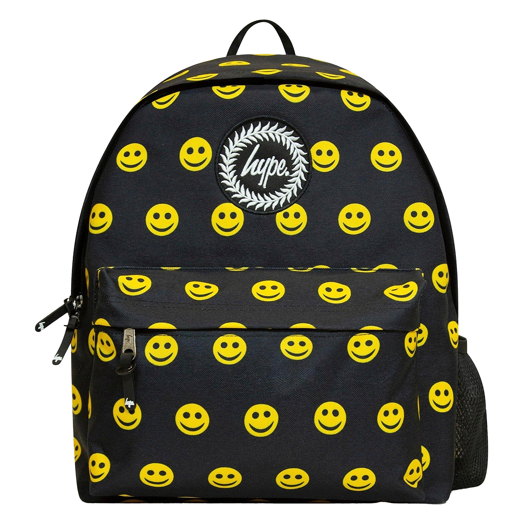 Unisex Black Yellow Smile Backpack with Laptop Sleeve | School Travel Padded Bag