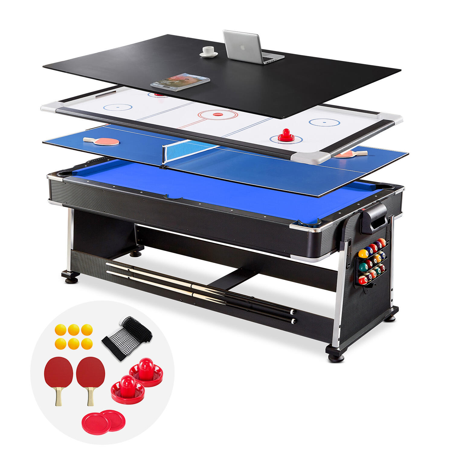 ActiveGo AirShot 4-IN-1 Pool, Air Hockey, Table Tennis Table