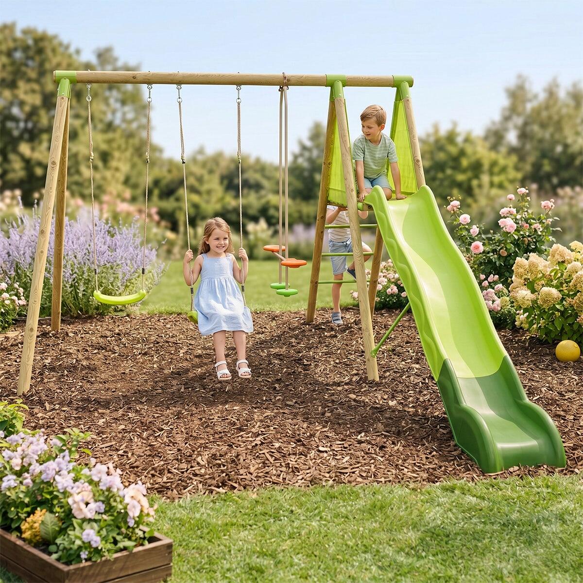 Station de jeux bois 2,30 m Topwood YAKI VERT - 6 enfants 6/7