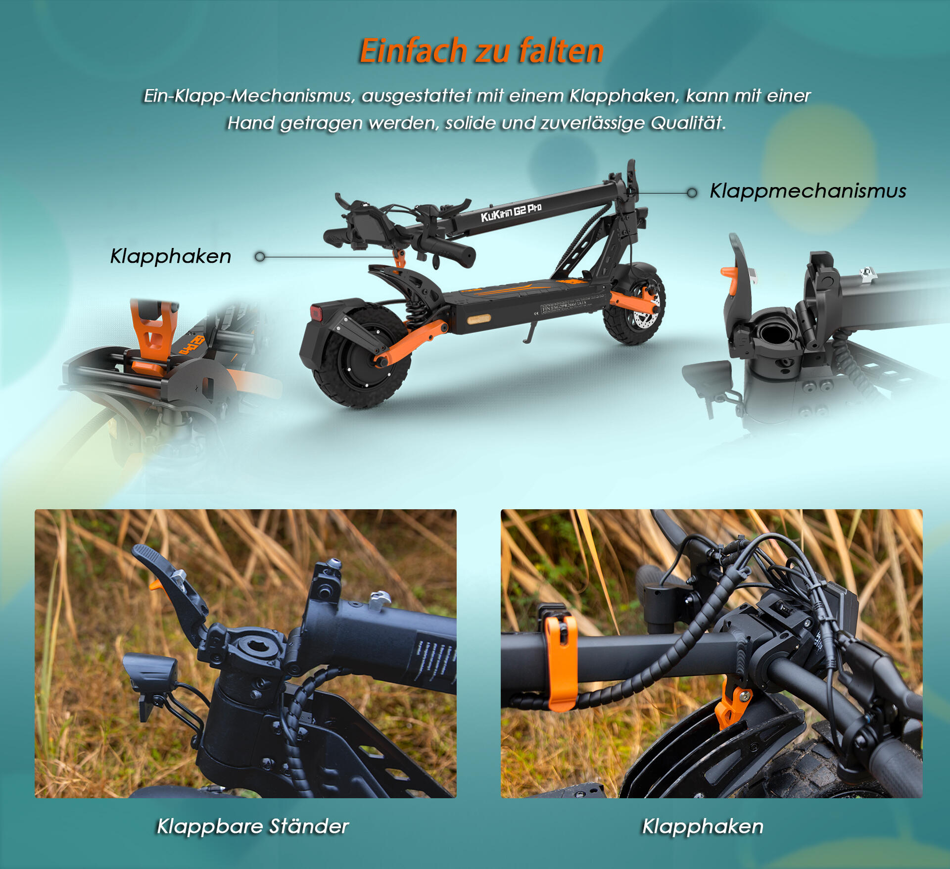 Hulajnoga elektryczna składana KuKirin G2 Pro (ABE), 48V 15.6Ah, opony 9”. 15/15