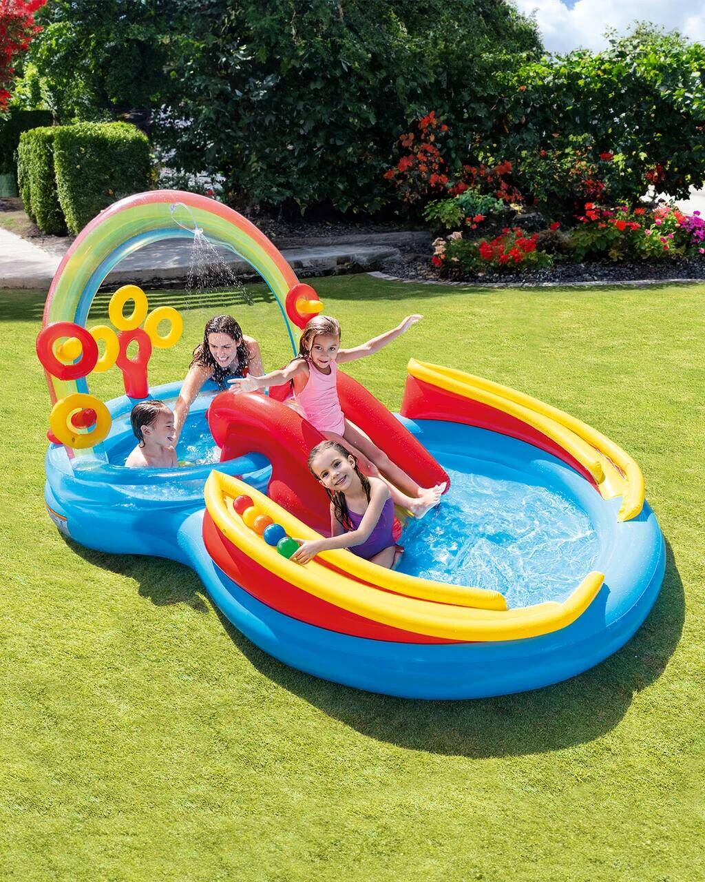 Rainbow Ring Inflatable Play Center with Slide -  1
