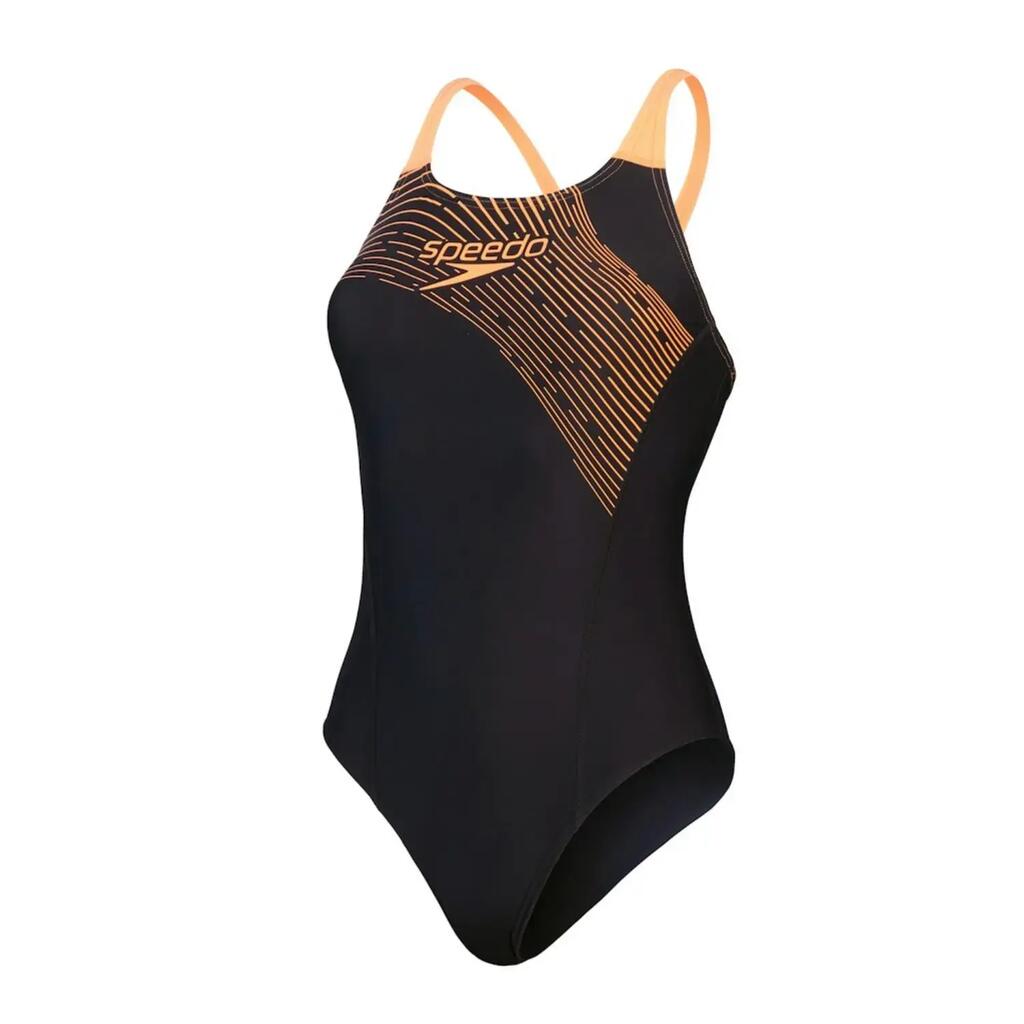 Speedo Medley Logo Medalist Swimsuit - Black/Orange
