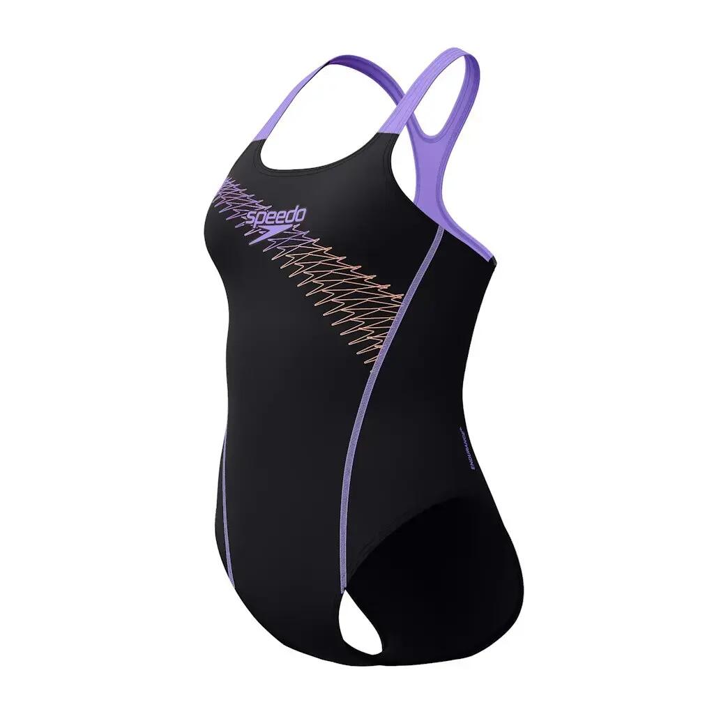Speedo Medley Logo Swimsuit - Black/Peach Orange/Purple
