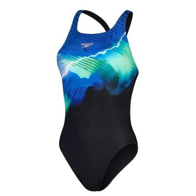 Speedo eco+ placem dig leaderb 1 piece swimsuit blue black