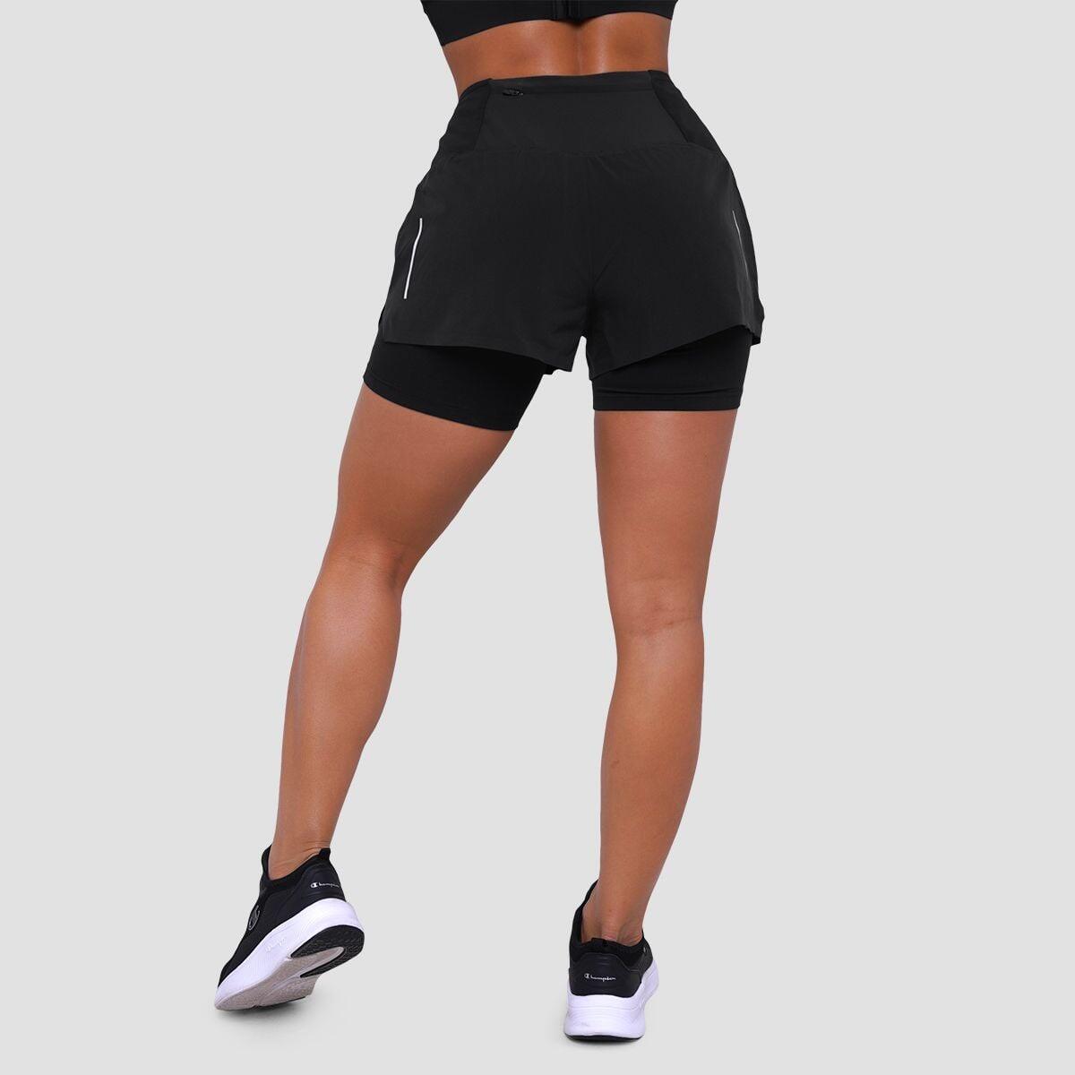 Donna corsa pantaloncini 2 in 1 riflettenti neri Pulse 3/7