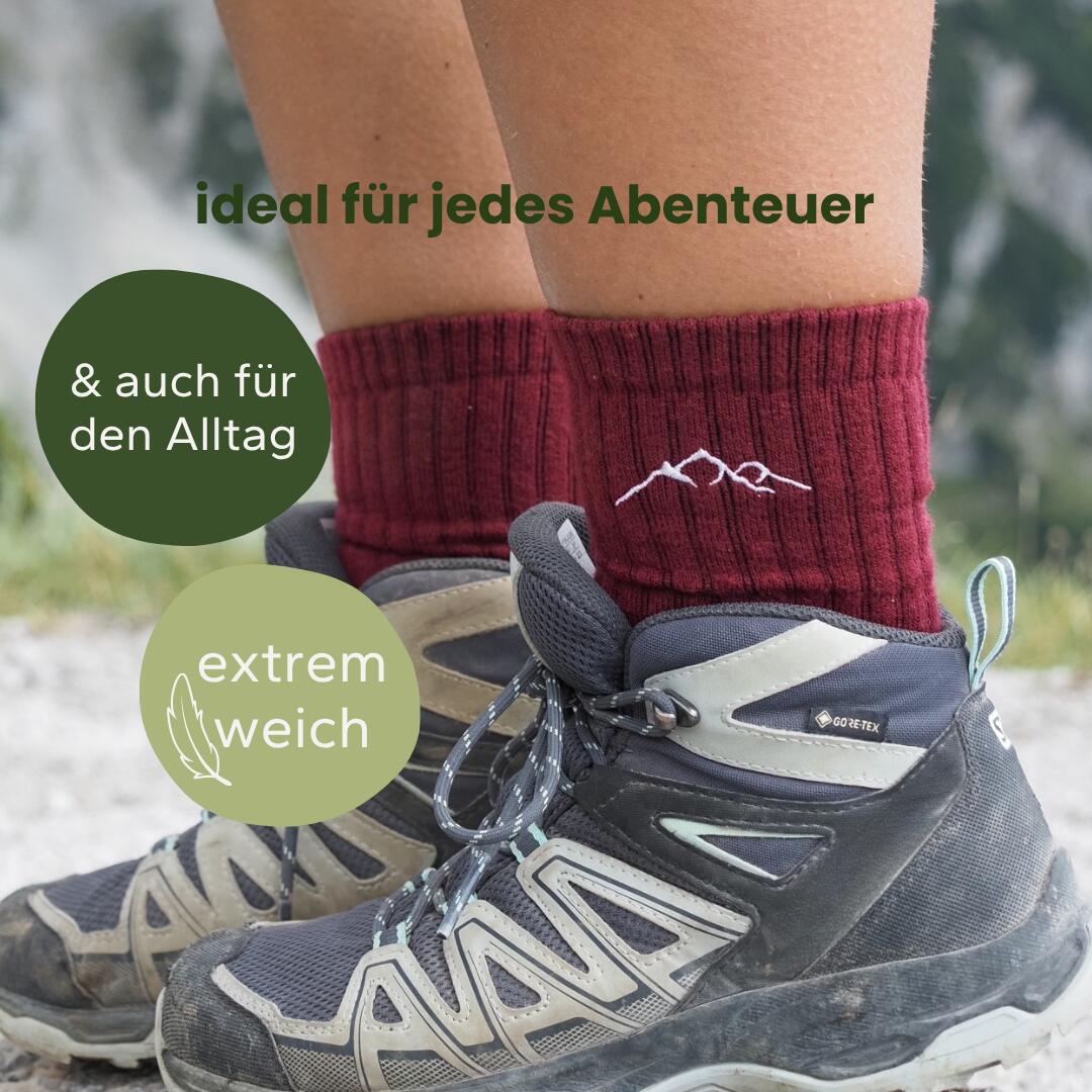 Merino Wandersocken Burgund 3/8