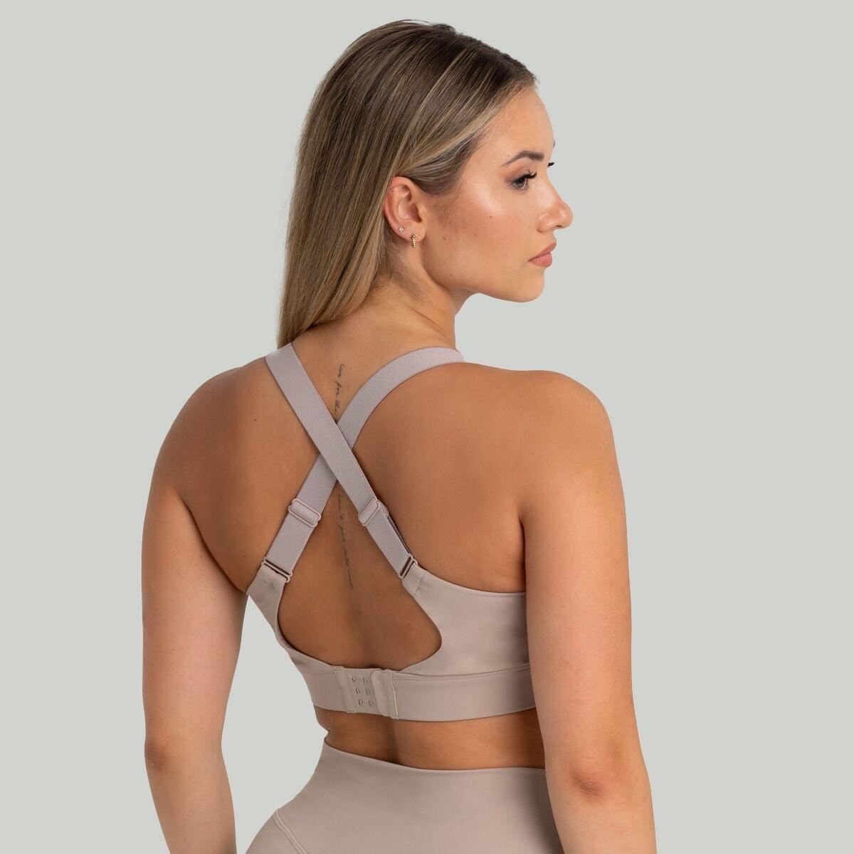 Donna fitness reggiseno sportivo spalline regolabili Taupe 3/5