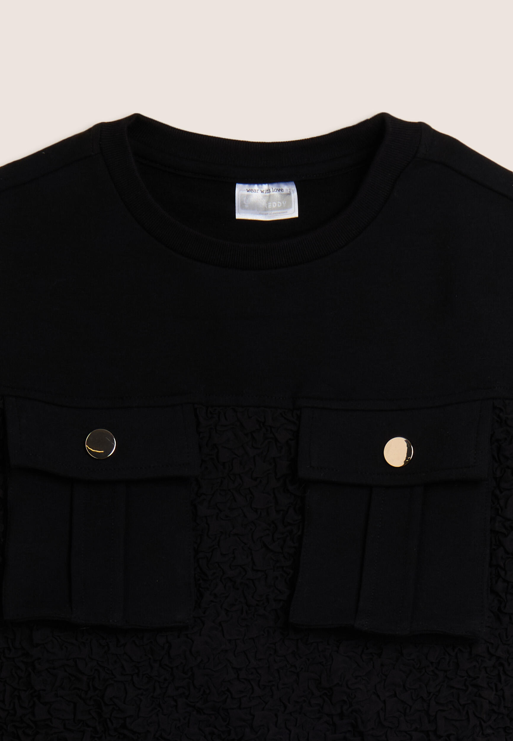 Felpa Junior cropped in pile teddy con tasche al petto 3/3