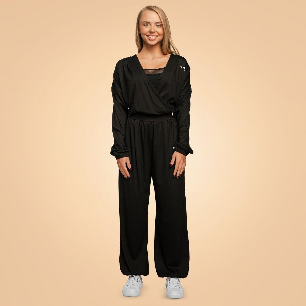 Donna fitness top kimono taglio ampio nero Breeze 5/6