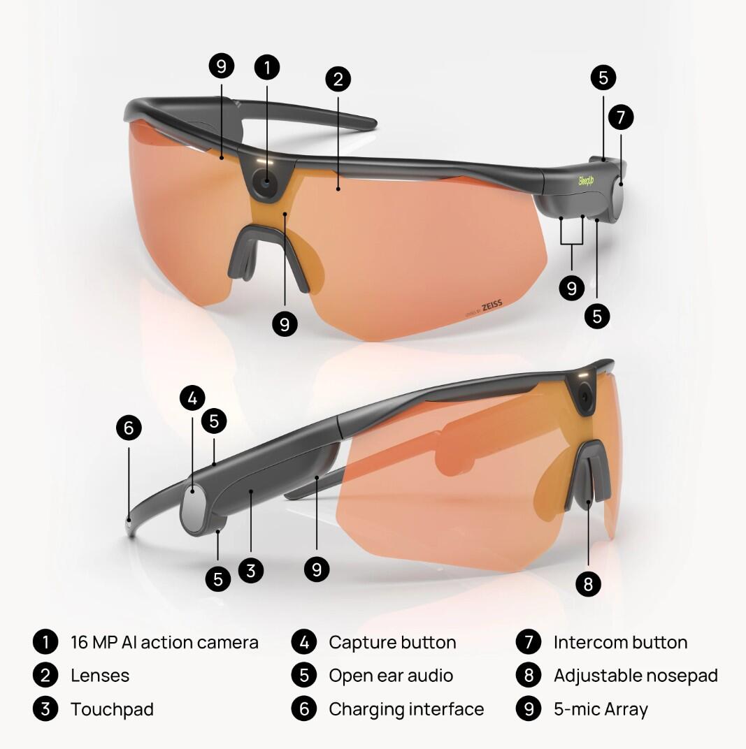 Unisex Ciclismo Gafas Inteligentes Cámara Intercom Open Ear ZEISS Ranger 6/7