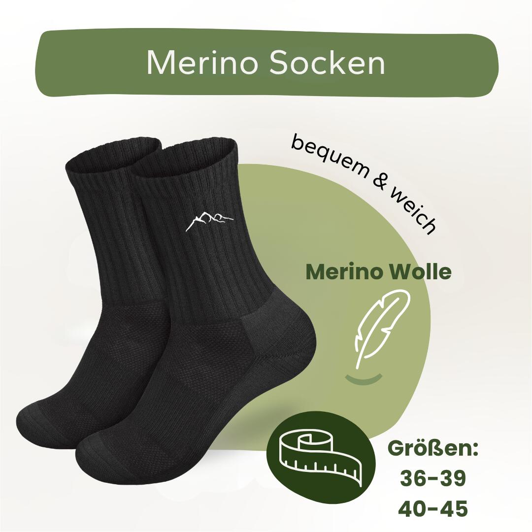 Merino Wandersocken Schwarz 2/8