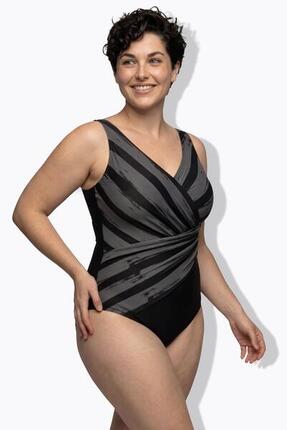 Femme Maillot de bain bonnets souples. Drapé et rayures. Matière recyclée