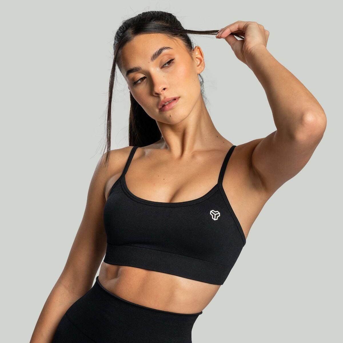 Donna fitness reggiseno sportivo spalline sottili Black Seamless 3/7