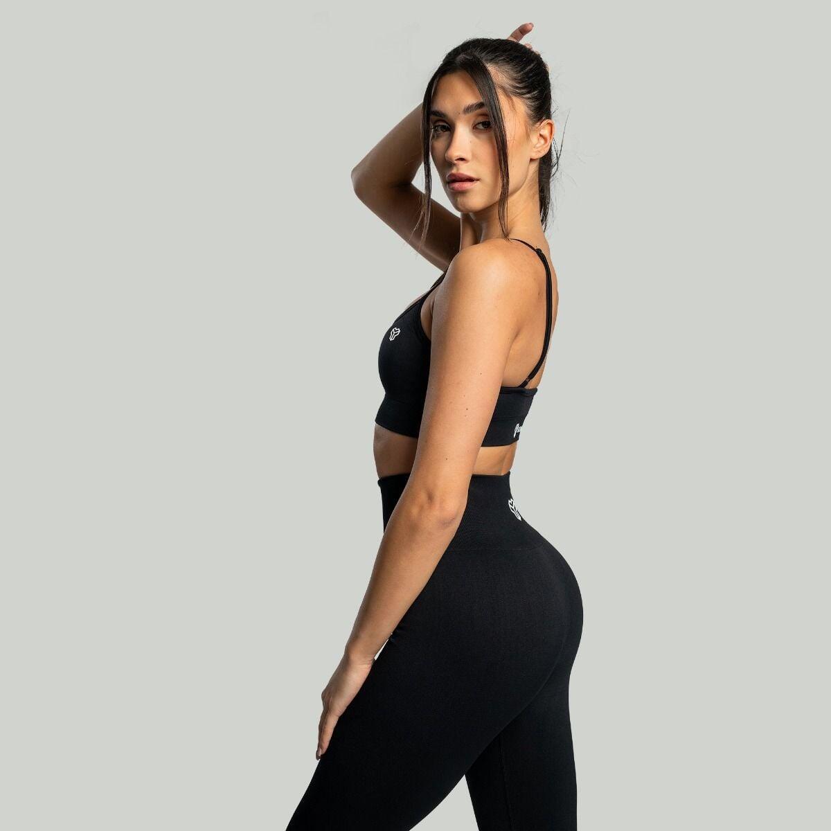 Donna fitness reggiseno sportivo spalline sottili Black Seamless 4/7