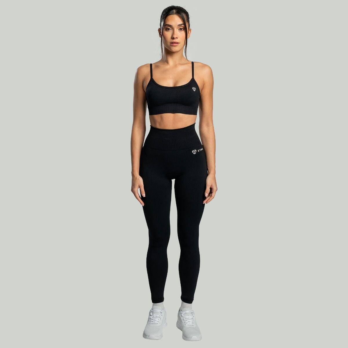 Donna fitness reggiseno sportivo spalline sottili Black Seamless 6/7