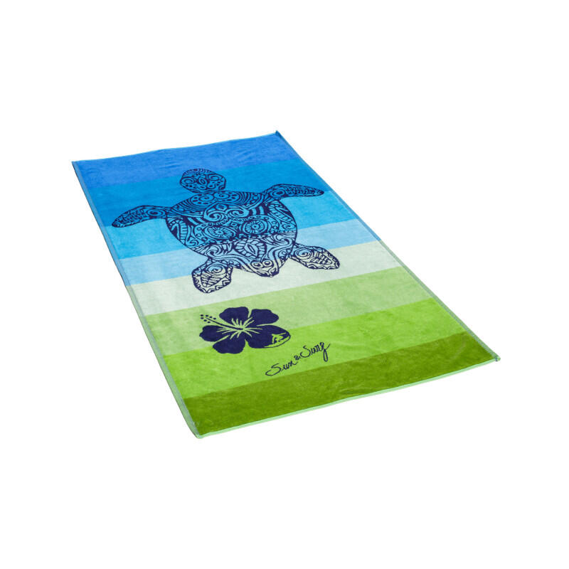 TOALLA JACQUARD TORTUGA AZUL + VERDE - DOBLE 1/4
