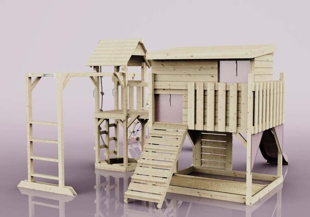 Spielturm Malin mit Kinderschaukel in Altrosa - 503 × 562 × 274 cm 4/5