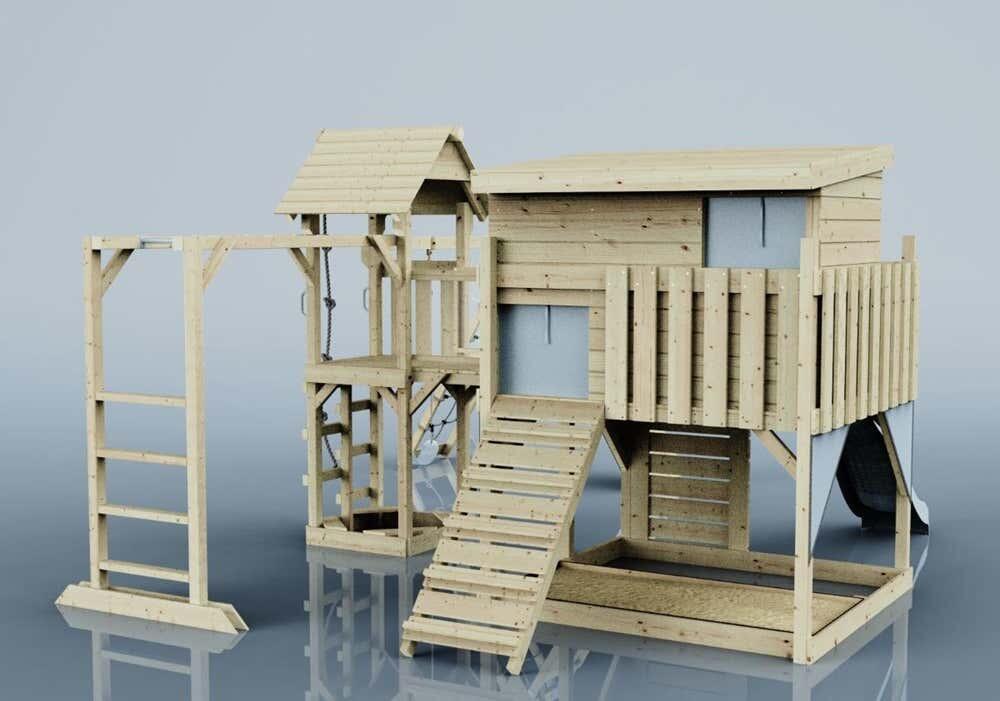 Spielturm Malin mit Kinderschaukel in Eisblau - 503 × 562 × 274 cm 4/5