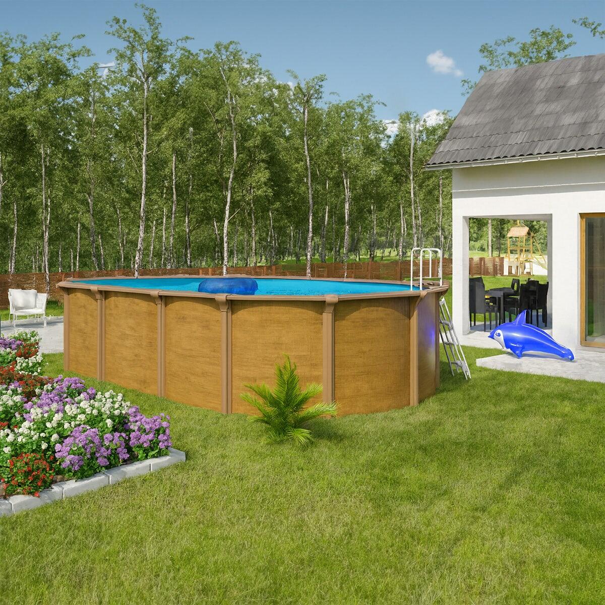 Piscine hors sol acier ovale 6,10 x 3,65 x 1,32 m aspect bois OSMOSE 2/7