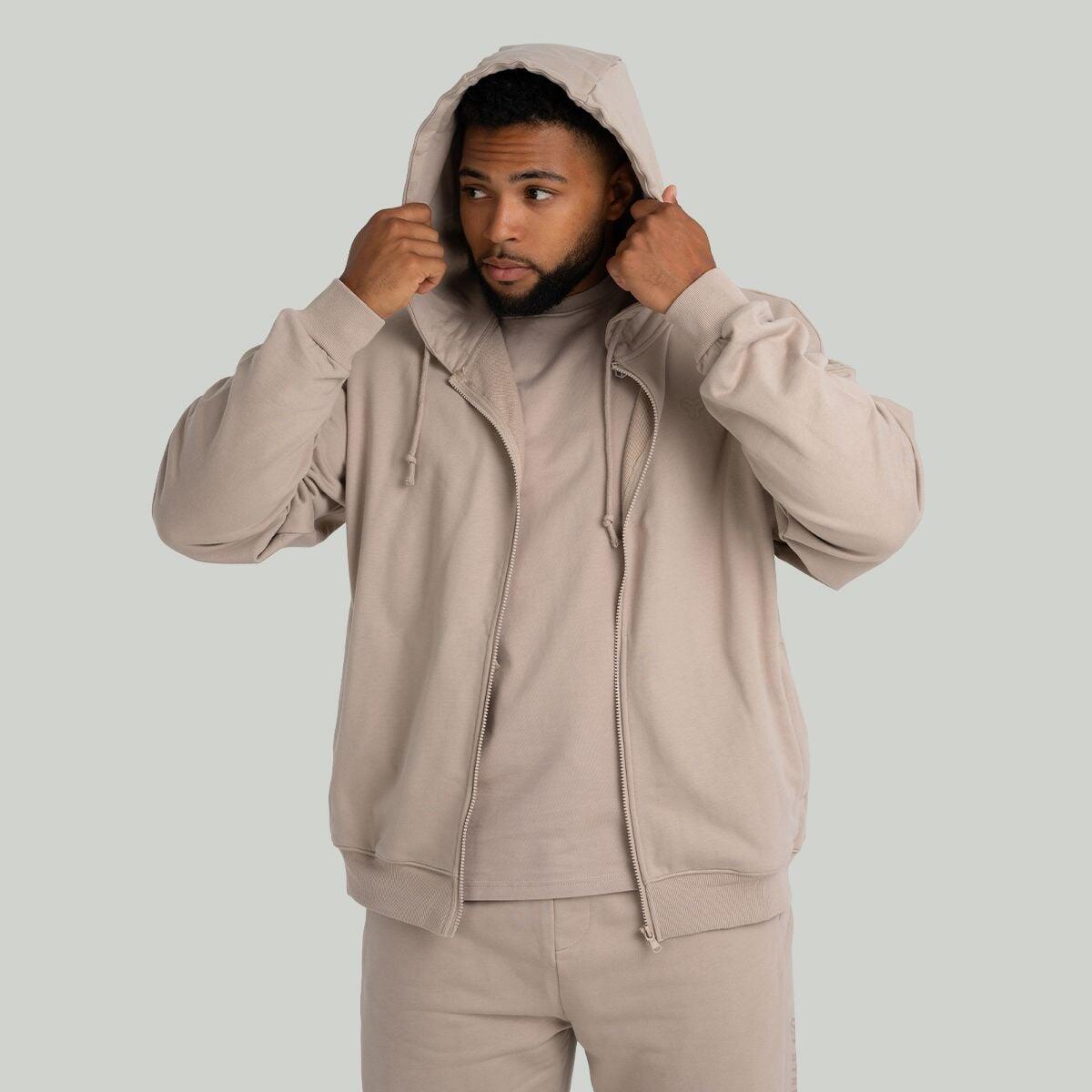 Uomo fitness felpa con cappuccio e zip traspirante Taupe 3/6