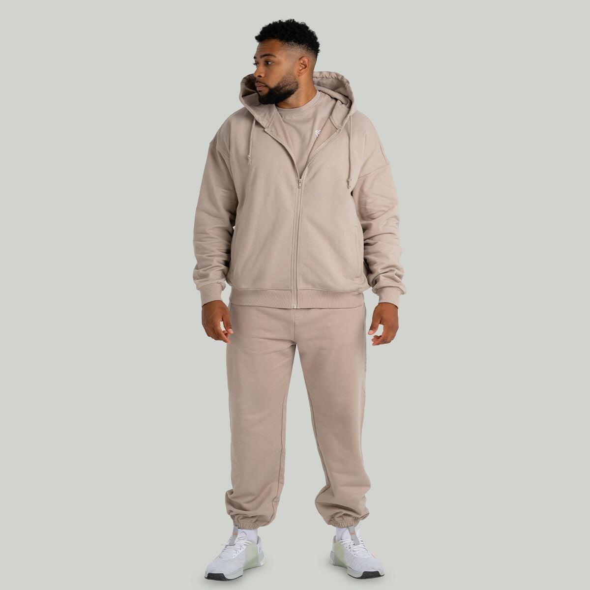 Uomo fitness felpa con cappuccio e zip traspirante Taupe 5/6