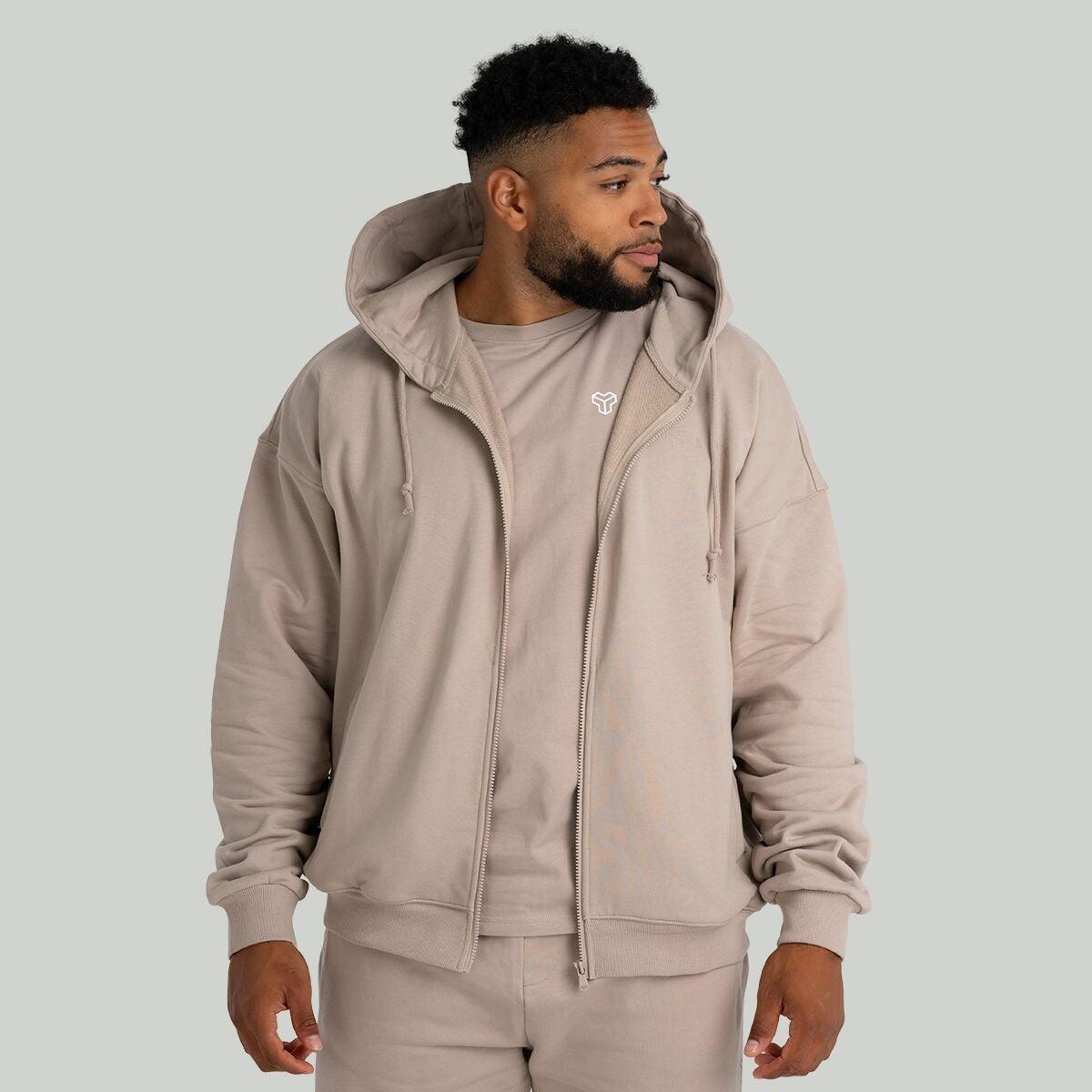 Uomo fitness felpa con cappuccio e zip traspirante Taupe 4/6