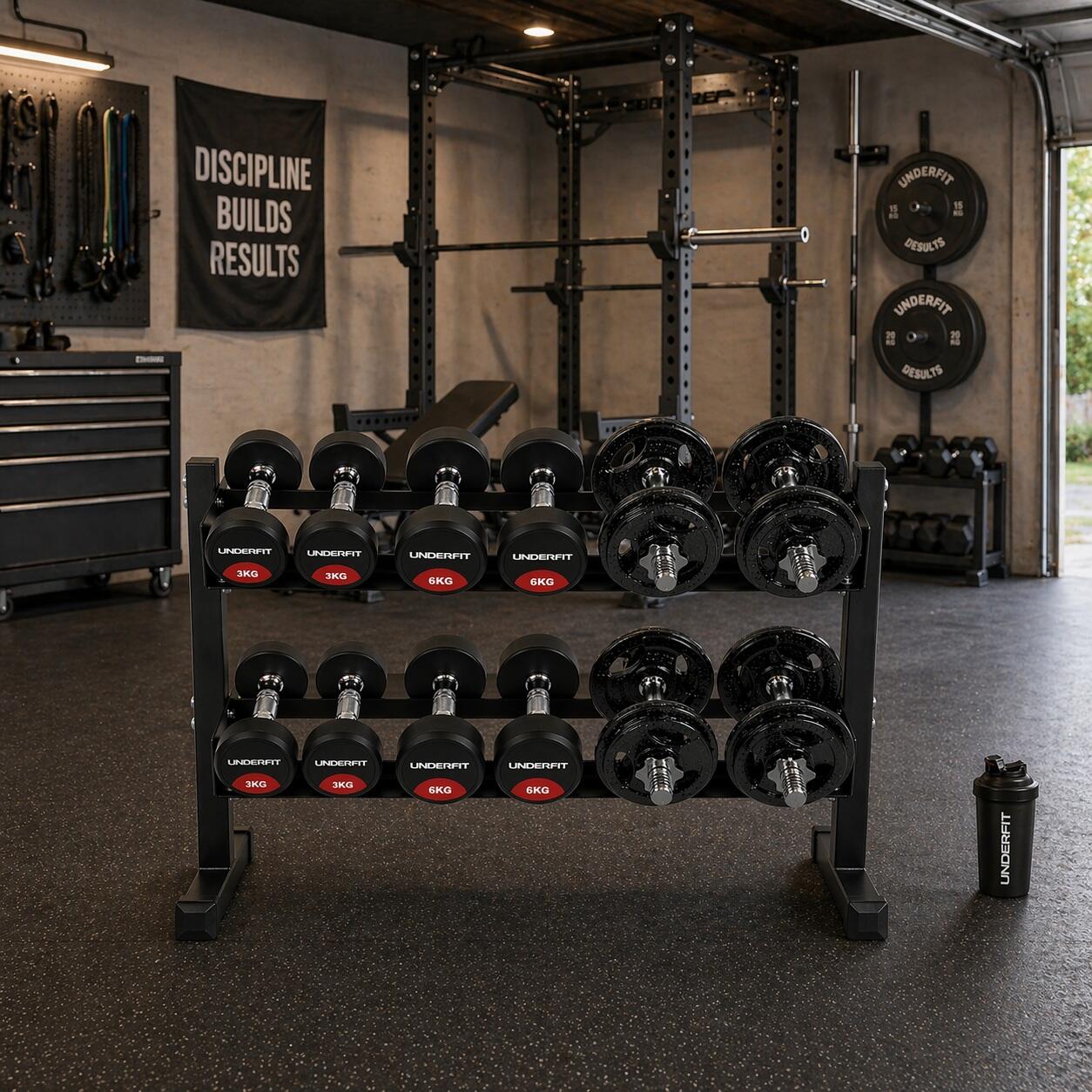 Zestaw hantli gumowanych 2 x 4-20 kg 5 par (120 kg) UNDERFIT + stojak STR38 7/7