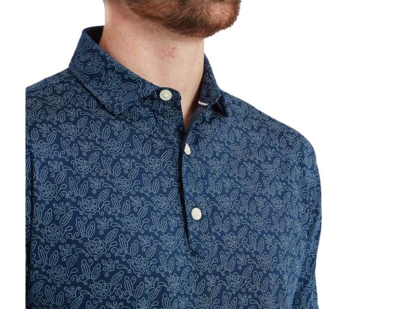 Polo Golf Footjoy Wingtip Floral Lisle Hombre Azul Marino 3/5