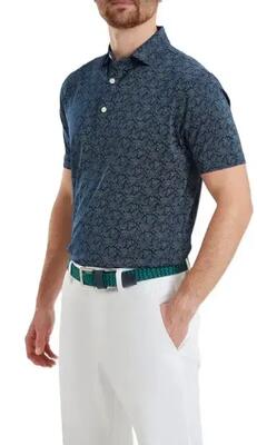 Polo da golf da uomo Footjoy Wingtip Floral Lilac blu navy