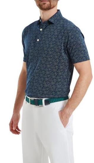 Polo da golf da uomo Footjoy Wingtip Floral Lilac blu navy