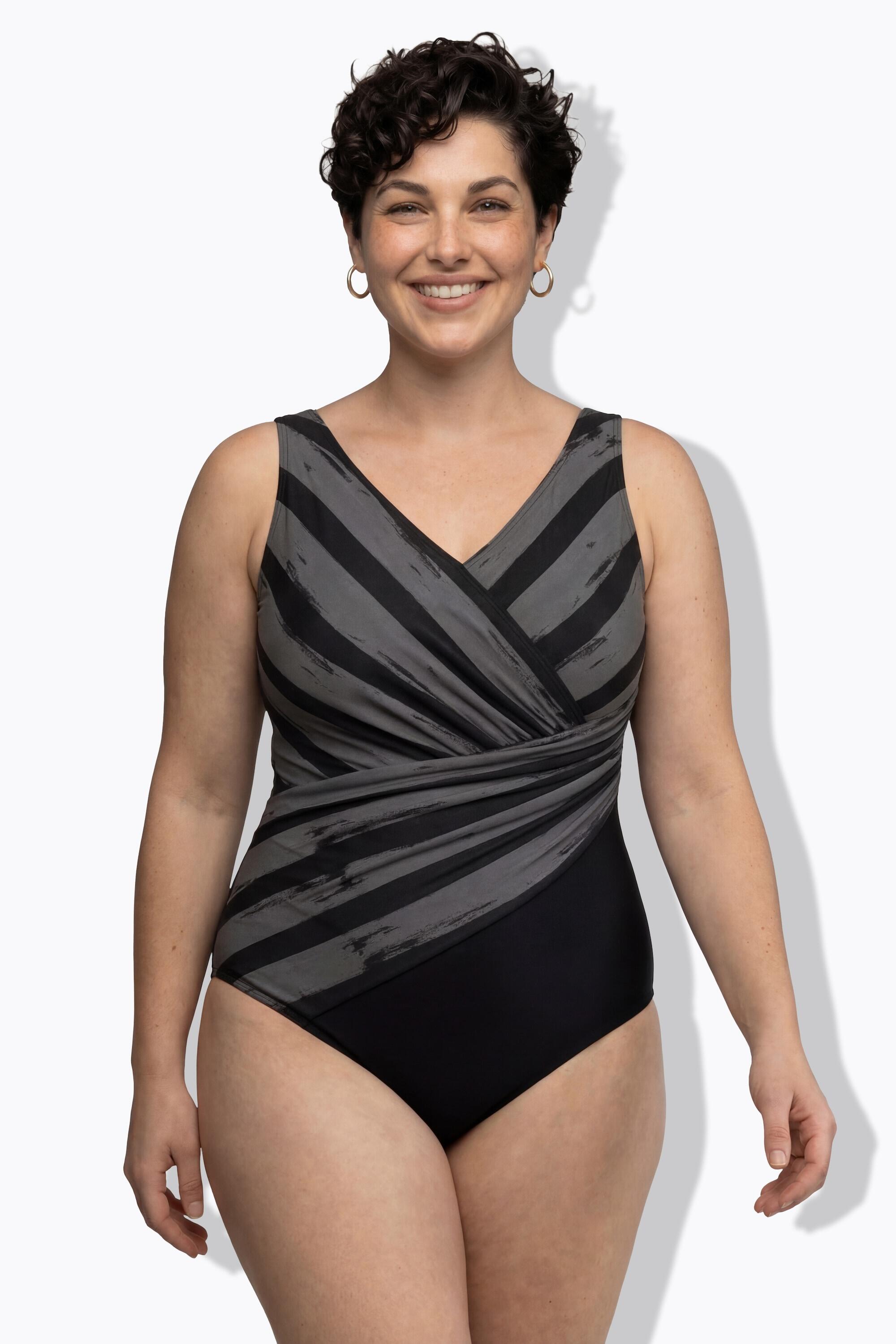 Dames Badpak strepen zachte cups draperie gerecycled 5/7
