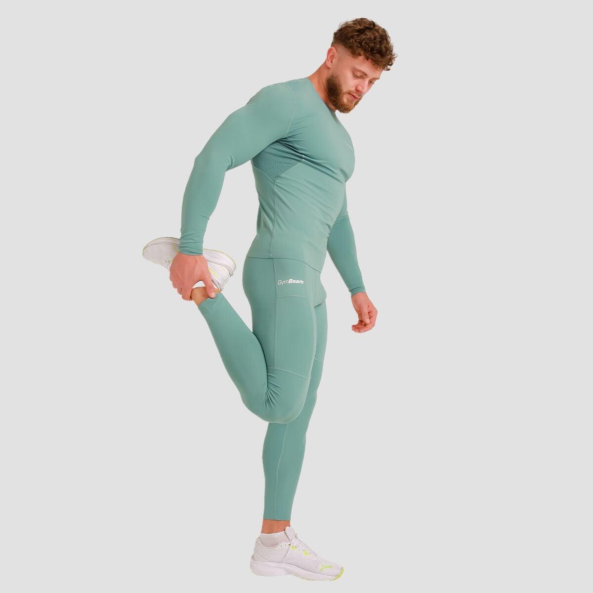 Uomo palestra t-shirt compressiva a maniche lunghe 270 GSM blu 3/6