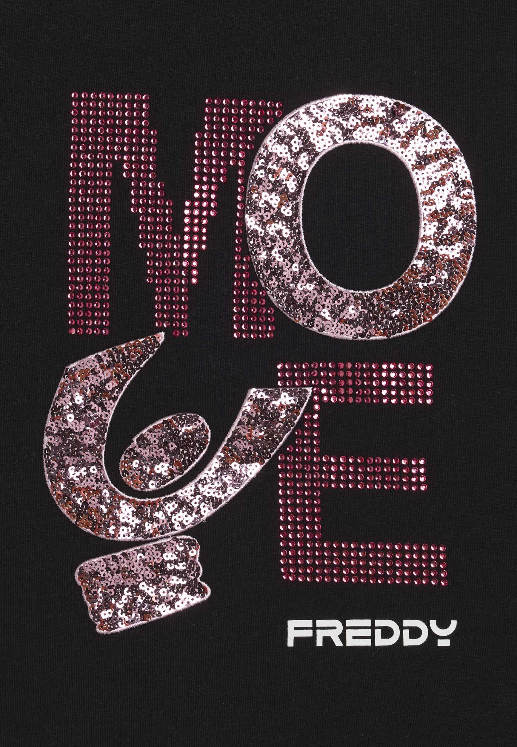 T-shirt Junior cropped con grafica in strass e paillettes 3/3