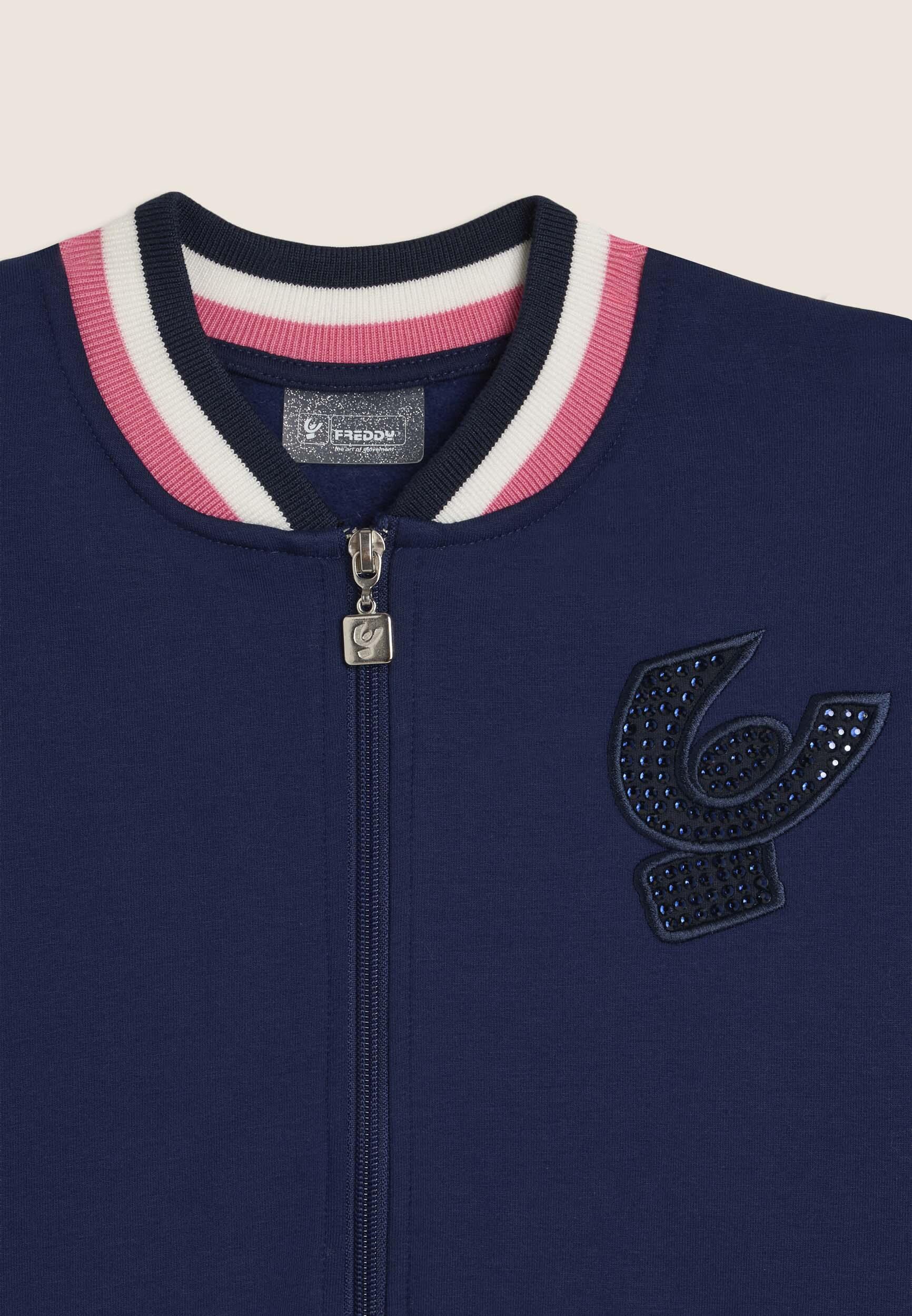 Sudadera junior estilo bómber con detalles multicolores y strass 3/3