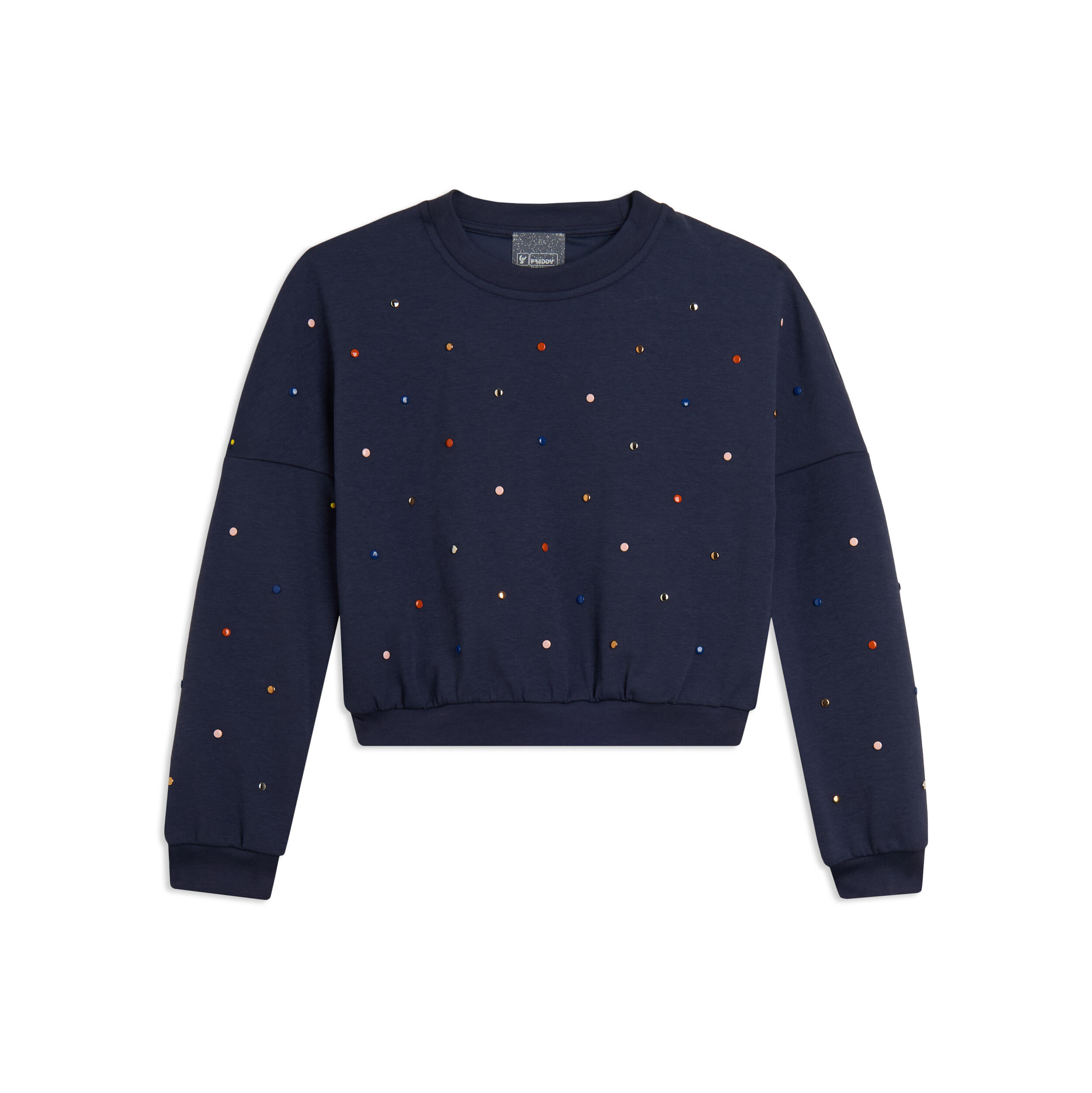 Felpa Junior cropped girocollo con strass multicolore 1/3