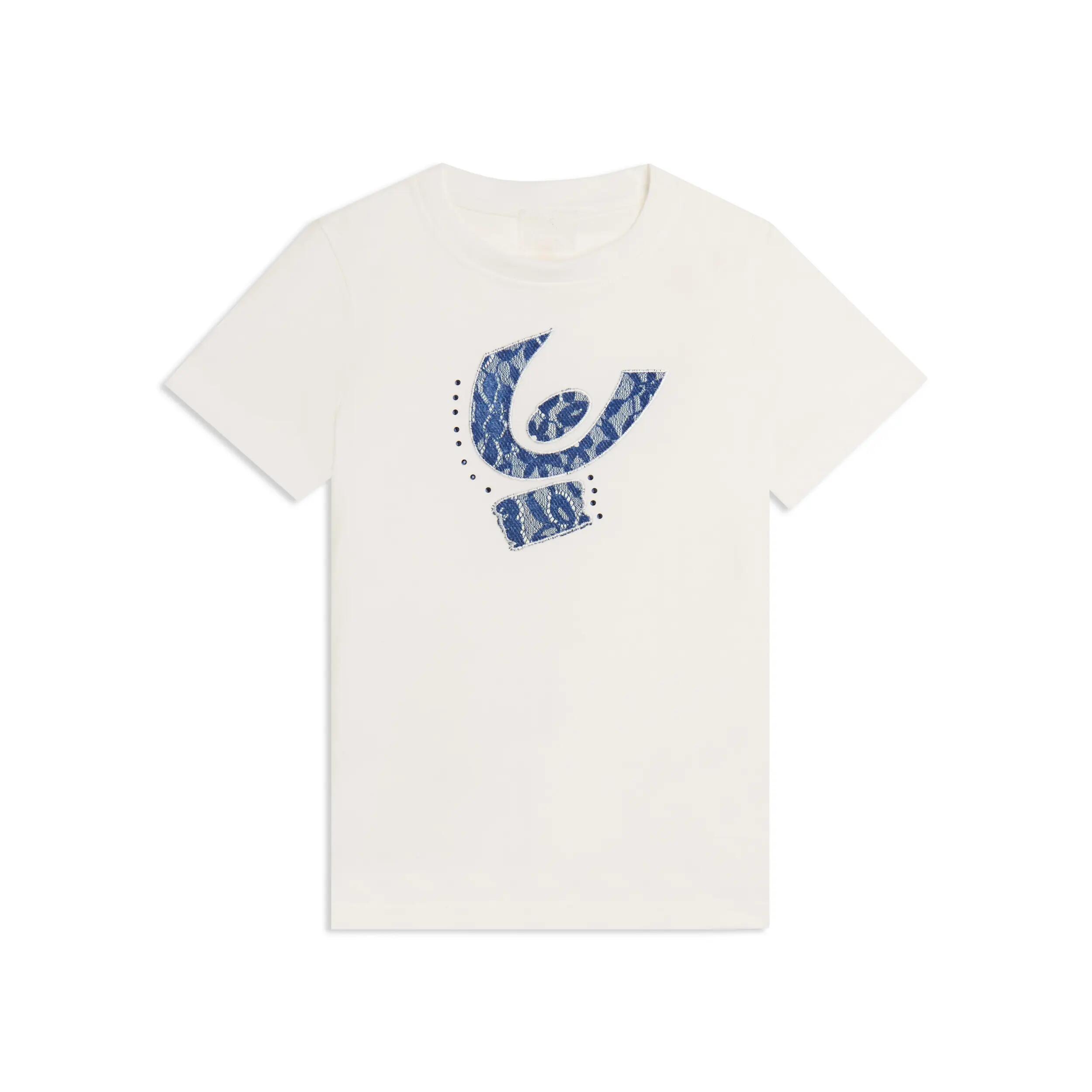 T-shirt Junior à coupe classique avec grand logo du « bonhomme » en dentelle et 1/3