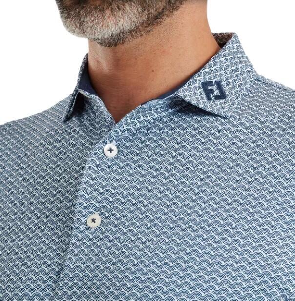 Polo de golf bleu Footjoy Scallop Geo Pique pour hommes 3/5