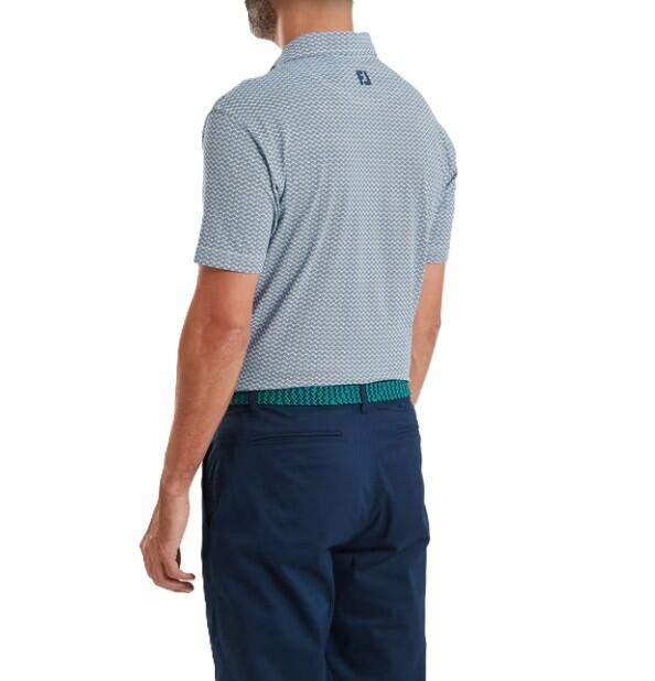 Polo de golf bleu Footjoy Scallop Geo Pique pour hommes 2/5