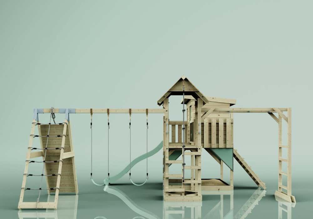 Spielturm Malin mit Kinderschaukel in Mintgrün - 503 × 562 × 274 cm 4/5