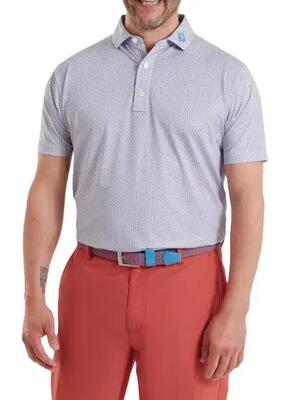 Polo da golf da uomo Footjoy con stampa bandiera nautica blu e rossa Lisle.