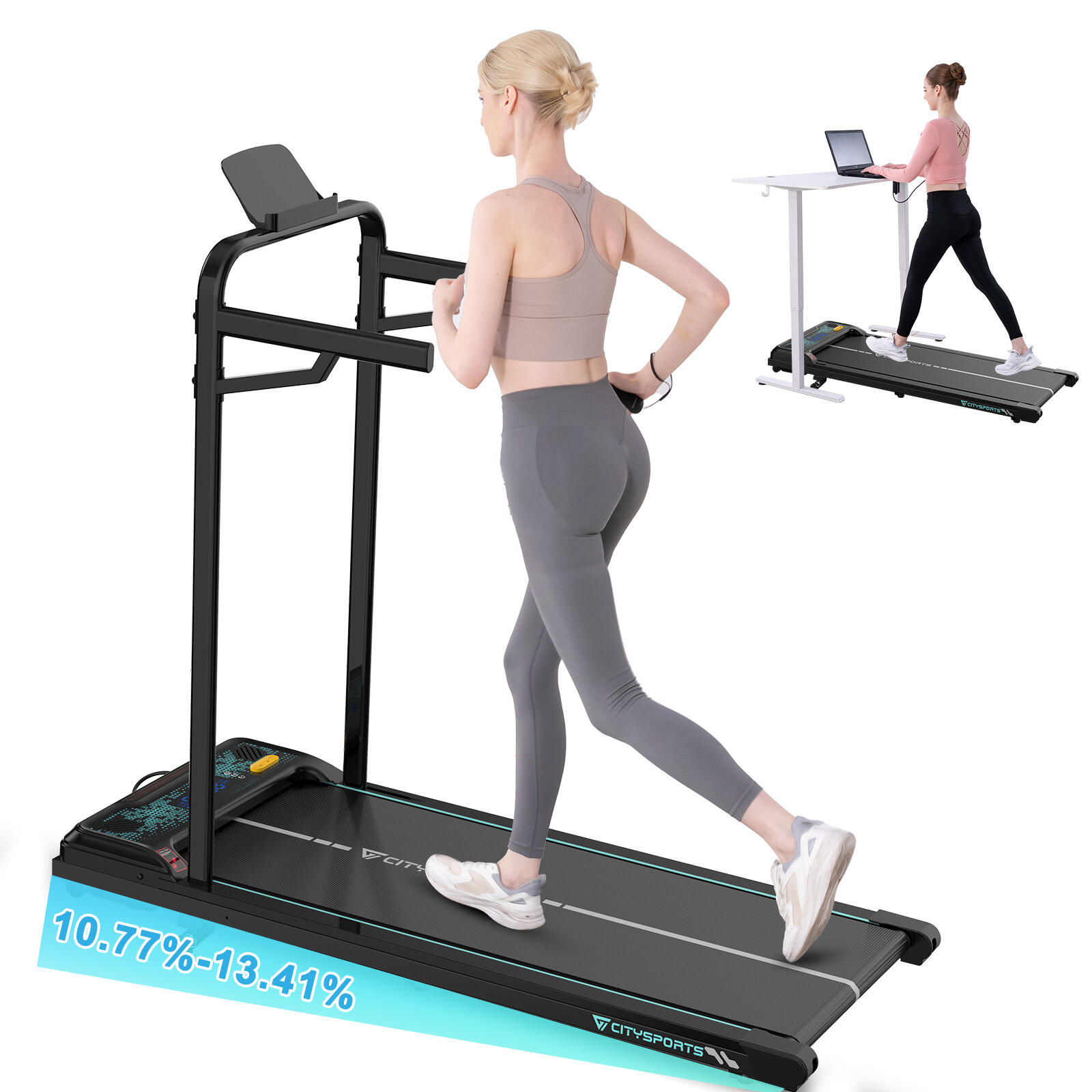 Bieżnia elektryczna dorosły fitness WP6FK zdejmowane podłokietniki nachylenie13% 1/6