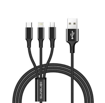 Sunslice trident 3-in-1 - universele oplaadkabel 1.25m (usb-c, lightning, micro-