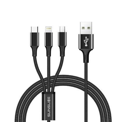Sunslice TRIDENT 3-in-1 - Universelles Ladekabel 1.25m (USB-C, Lightning, Micro-