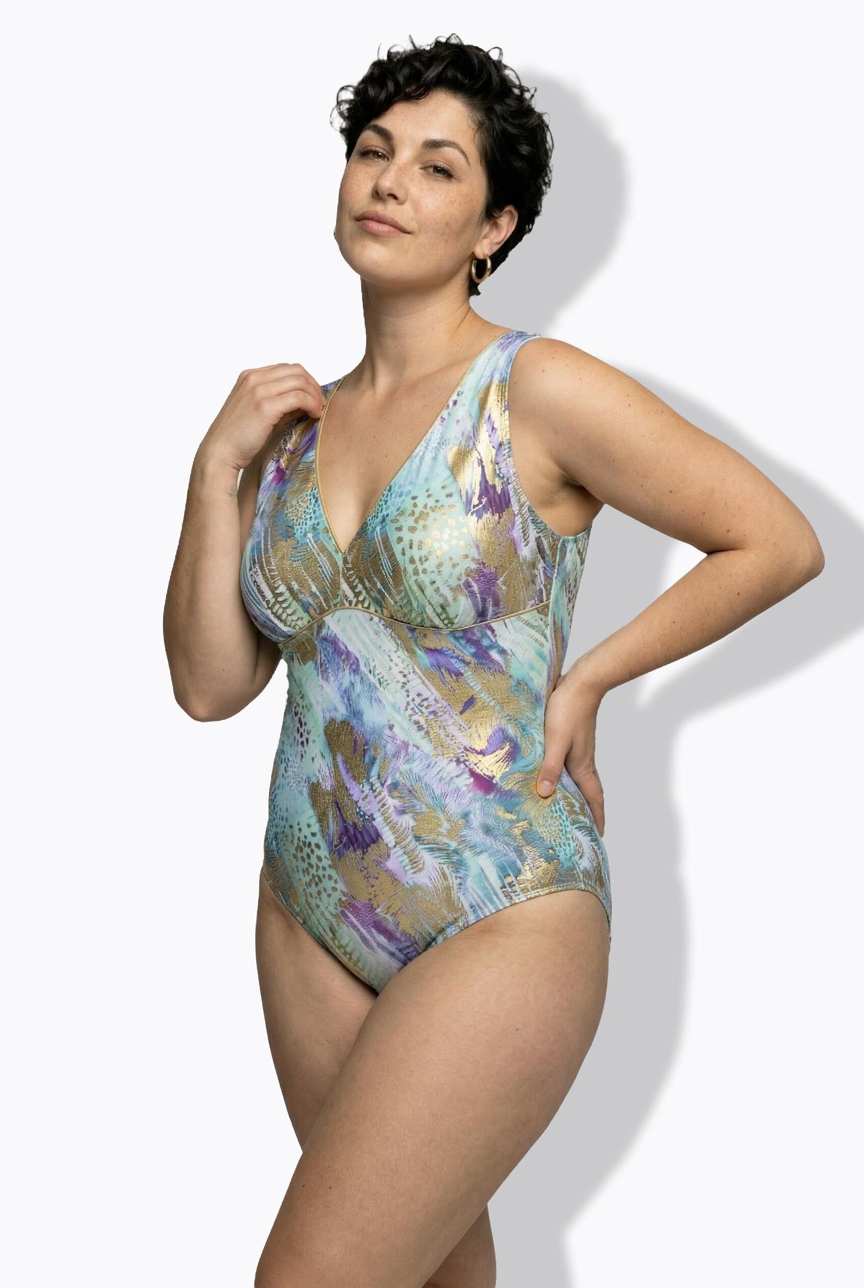 Damen Badeanzug gemustert Softcups Zierband 5/7