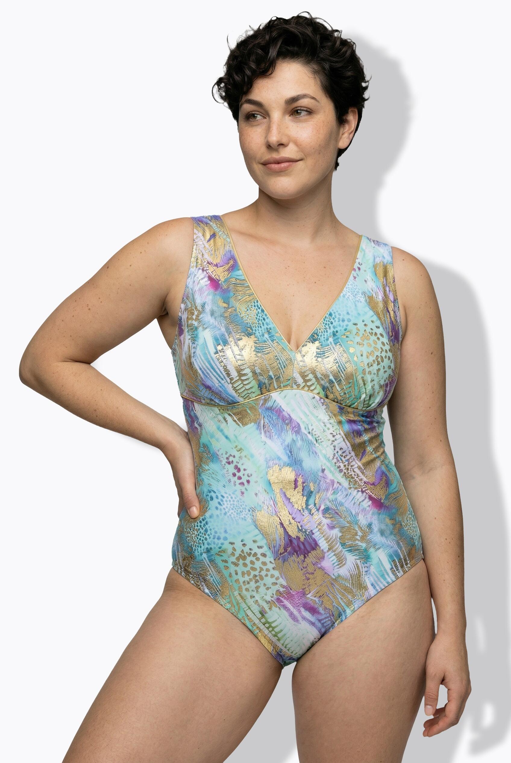 Femme Maillot de bain avec bonnets souples motif abstrait et liseré fantaisie 1/7
