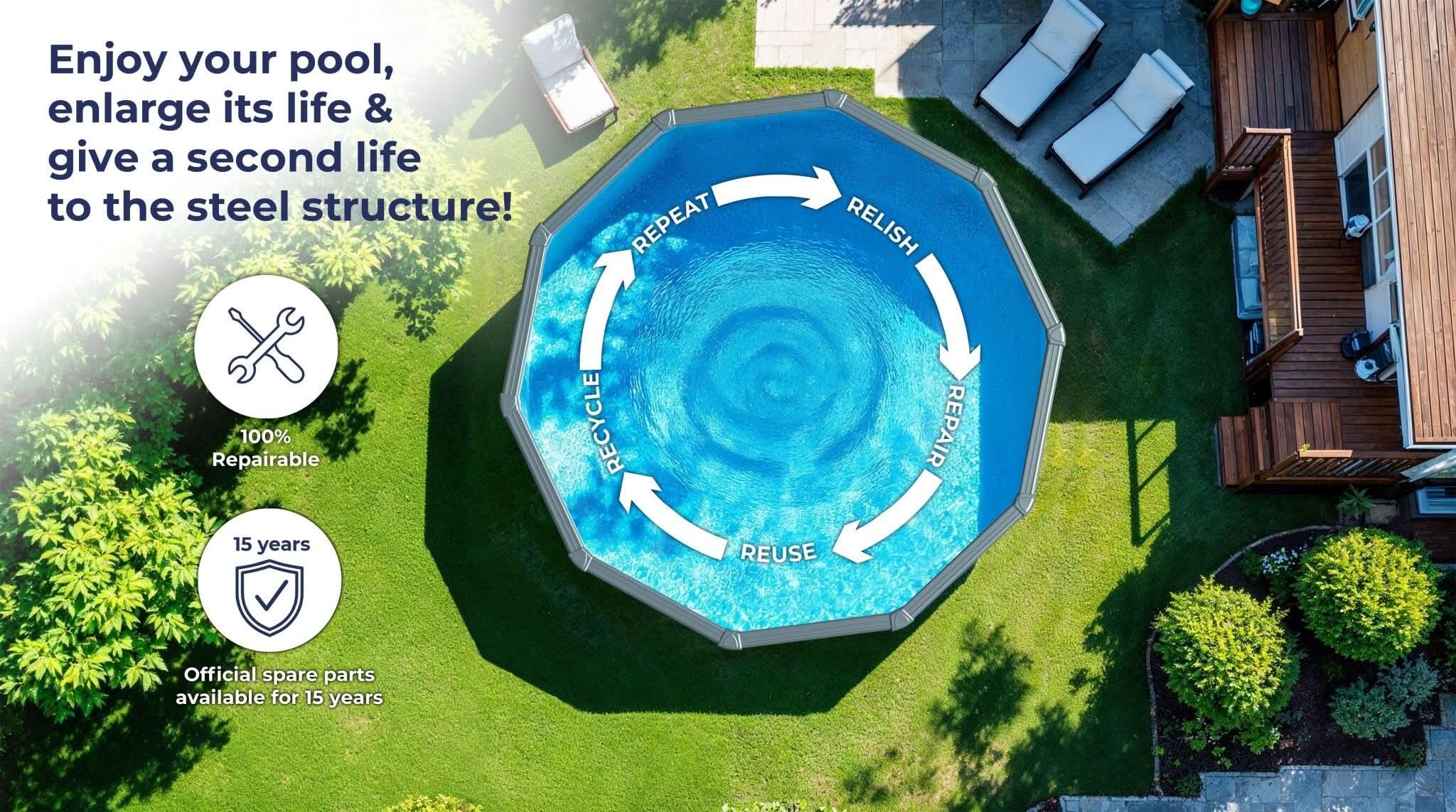 Piscina elevada Gre Wet circular chapa branca depuradora 300x120 4/7