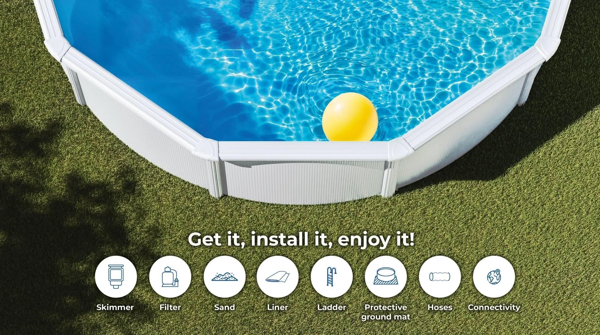 Piscina elevada Gre Wet circular chapa branca depuradora 300x120 5/7