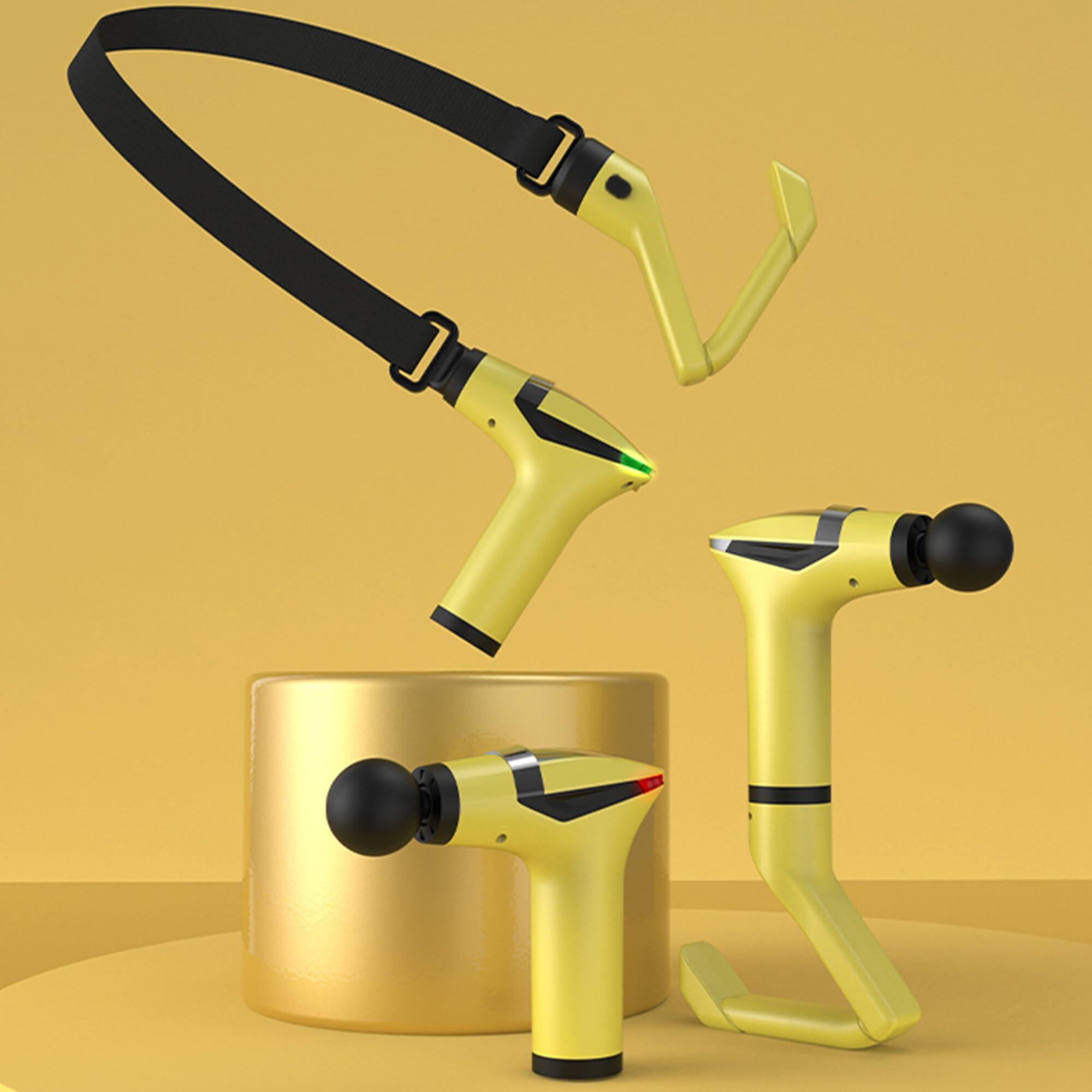 Yellow 3-in-1 Massage Gun with Extendable Handle & Back Strap